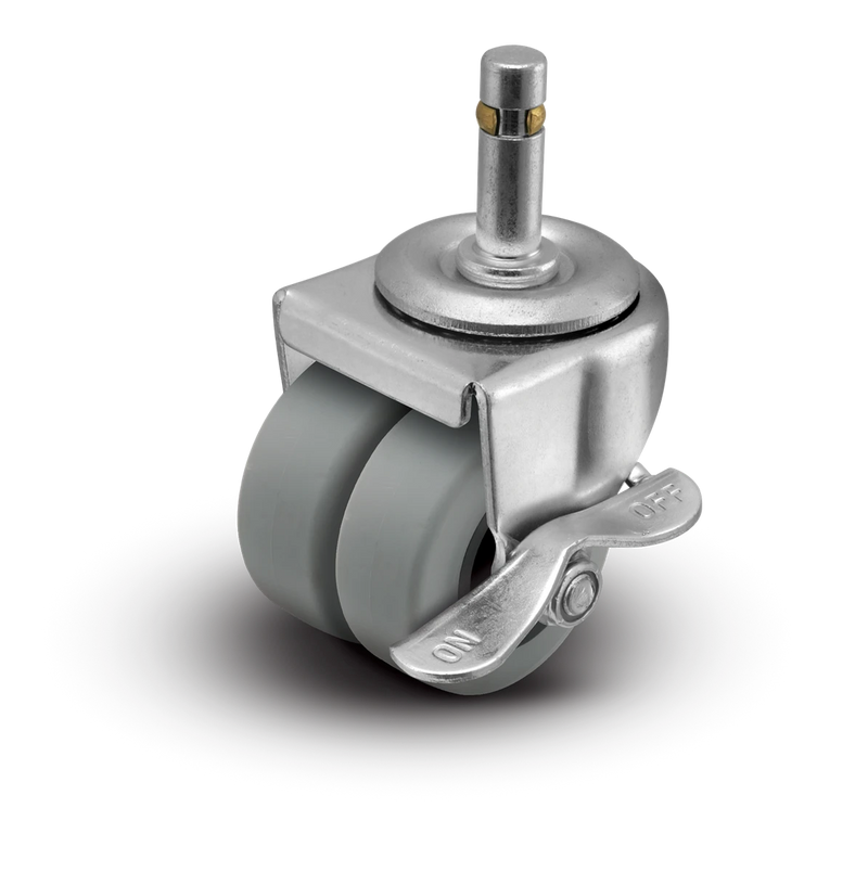 2" Low Profile Swivel Grip Ring Stem Caster with Brake - Thermoplastic Rubber Dual Wheel - 180 lbs Capacity Shepherd