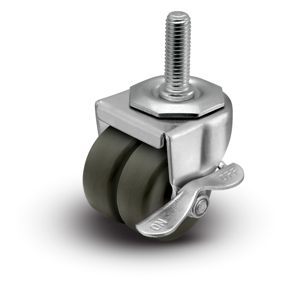 2" Low Profile Swivel Stem Caster with Brake- Hard Rubber Dual Wheel (Loden Grey) - 225 lbs Capacity Shepherd