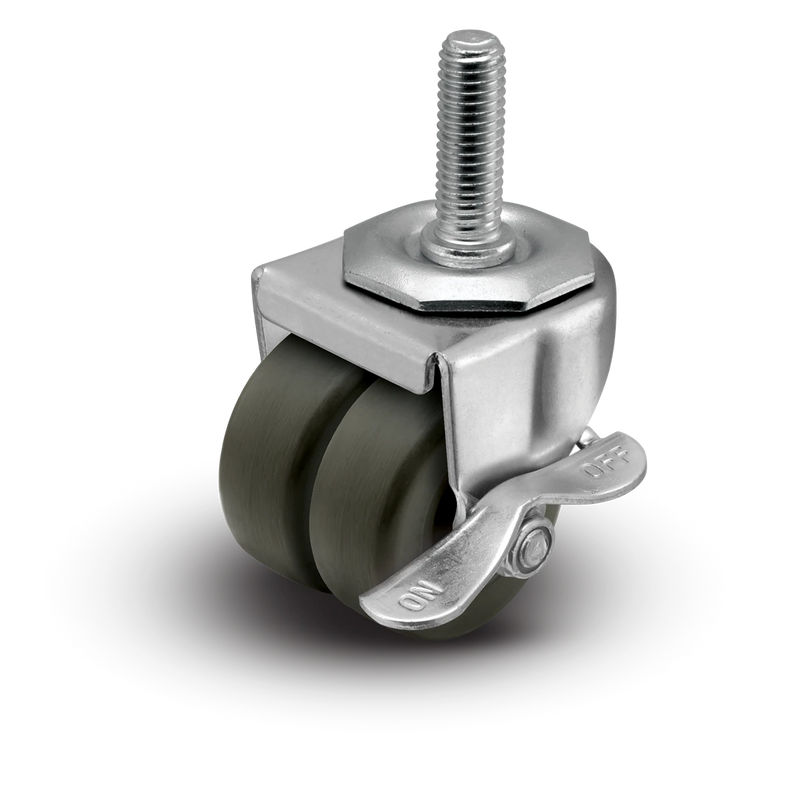 2" Low Profile Swivel Stem Caster with Brake- Hard Rubber Dual Wheel (Loden Grey) - 225 lbs Capacity Shepherd