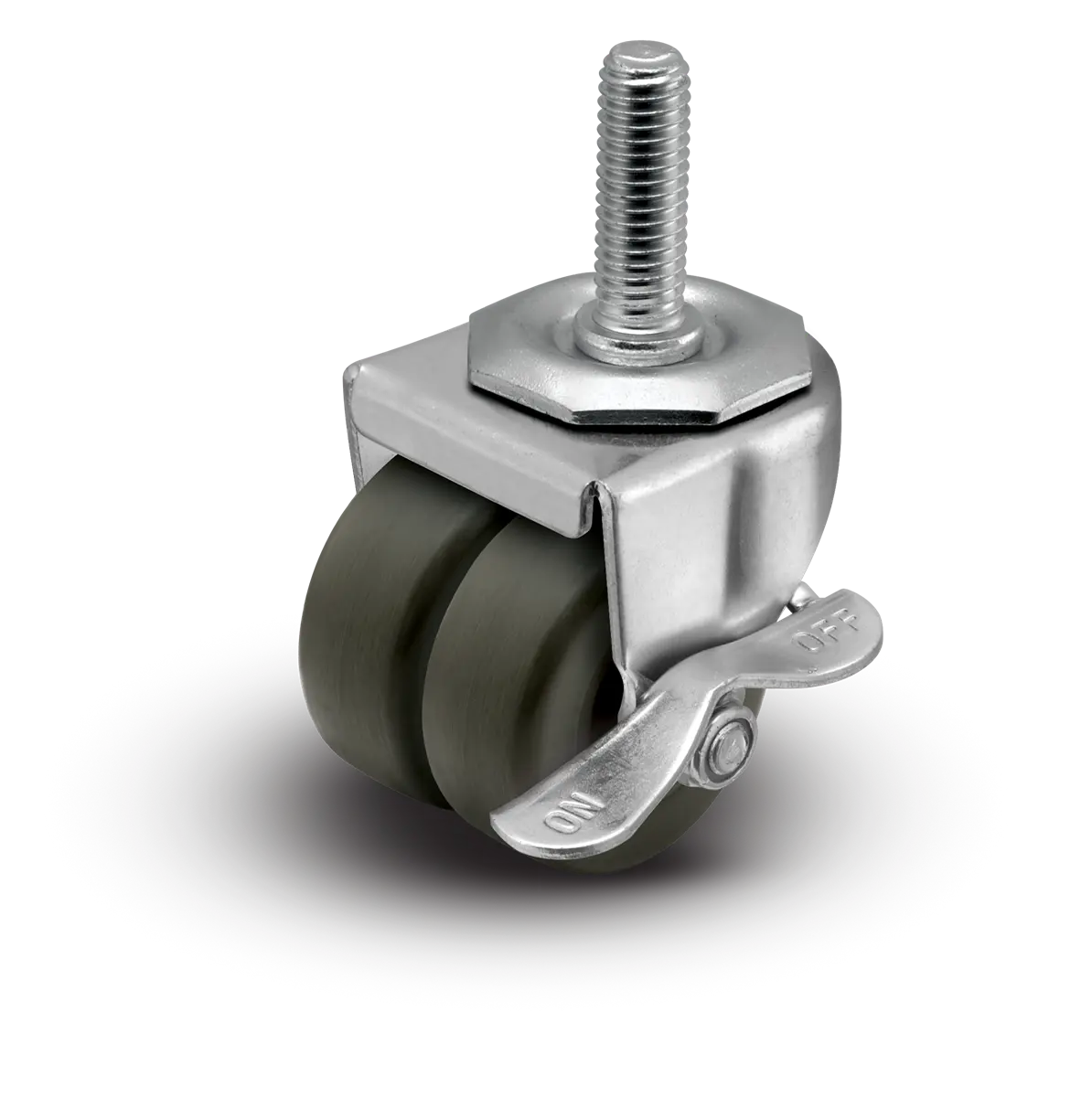 2" Low Profile Swivel Stem Caster with Brake- Hard Rubber Dual Wheel (Loden Grey) - 225 lbs Capacity -  | CasterHQ
