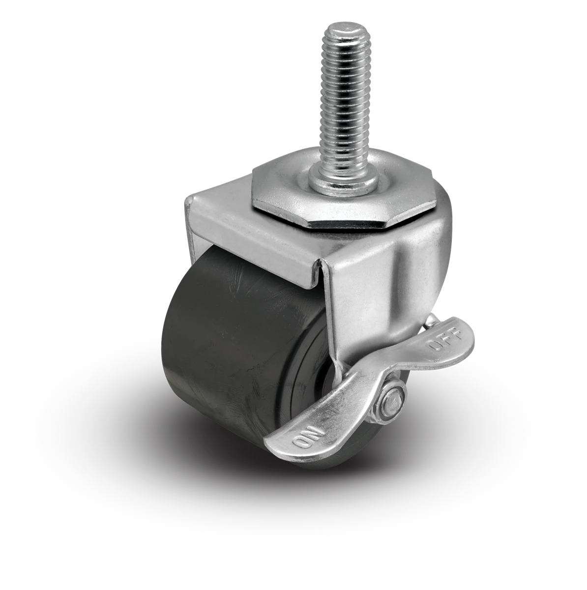 2" Low Profile Swivel Stem Caster  with Brake- Polyolefin Log Wheel - 300 lbs Capacity Shepherd