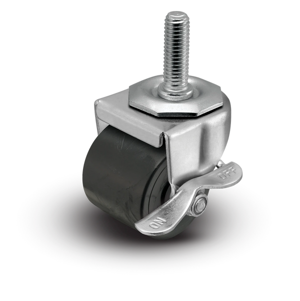 2" Low Profile Swivel Stem Caster  with Brake- Polyolefin Log Wheel - 300 lbs Capacity Shepherd