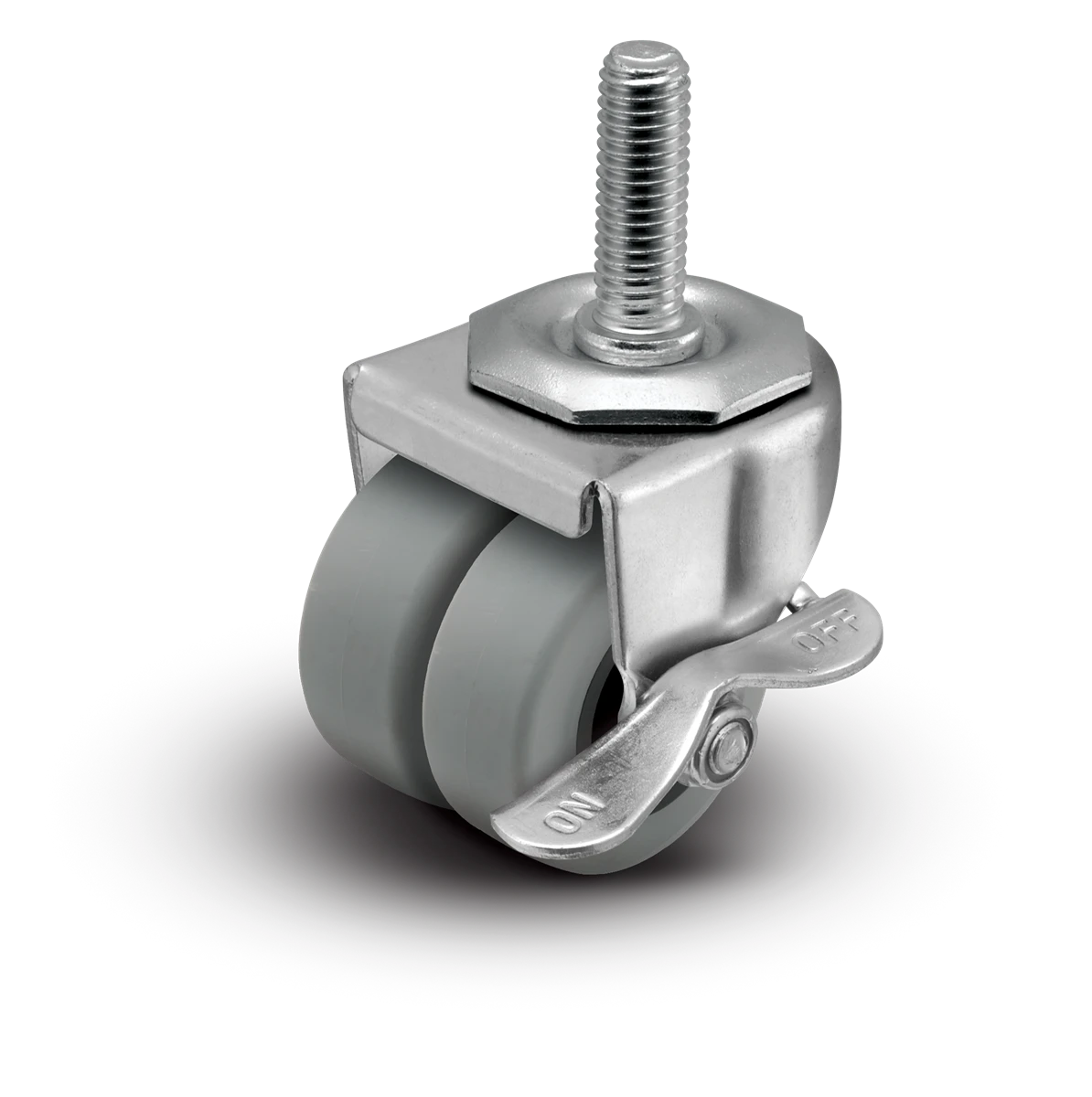 2" Low Profile Swivel Stem Caster with Brake | 1/2" Diameter x 1-1/2" Long | Thermoplastic Rubber (TPR) Dual Wheel - 180 lbs Capacity Shepherd
