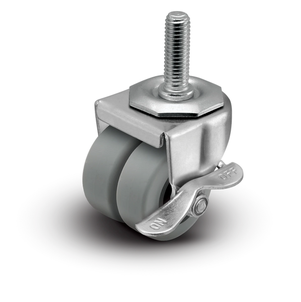 2" Low Profile Swivel Stem Caster with Brake | 1/2" Diameter x 1-1/2" Long | Thermoplastic Rubber (TPR) Dual Wheel - 180 lbs Capacity Shepherd
