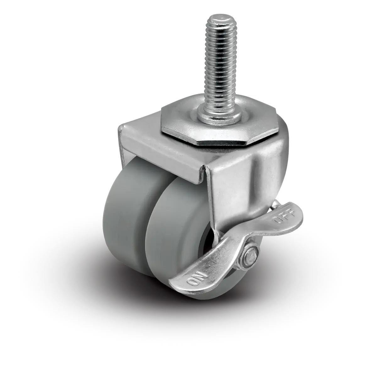 2" Low Profile Swivel Stem Caster with Brake | 1/2" Diameter x 1-1/2" Long | Thermoplastic Rubber (TPR) Dual Wheel - 180 lbs Capacity -  | CasterHQ