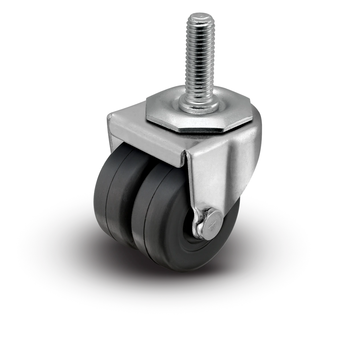 2" Low Profile Swivel Stem Caster | Soft Rubber Dual Wheel (Dark Grey) | 180 lbs Capacity | 1/2"-13 x 1-1/2" Threaded Stem Shepherd