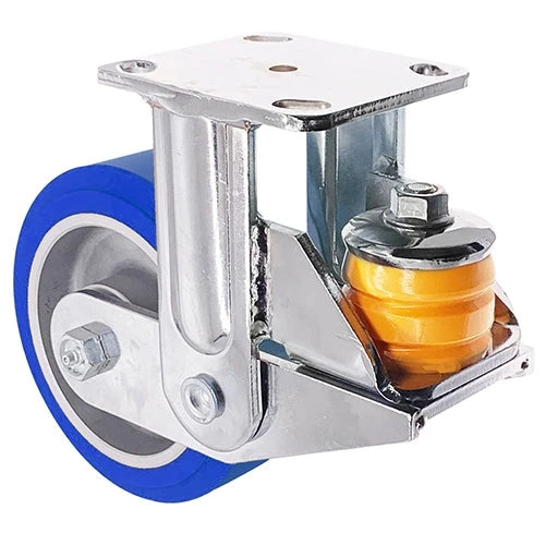 6" x 2" Spring Loaded Rigid Caster - Blue Polyurethane on Aluminum Wheel - 1,500 lbs Capacity CasterHQ