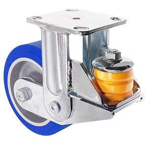 8" x 2" Spring Loaded Rigid Caster - Blue Polyurethane on Aluminum Wheel - 2,000 lbs Capacity CasterHQ