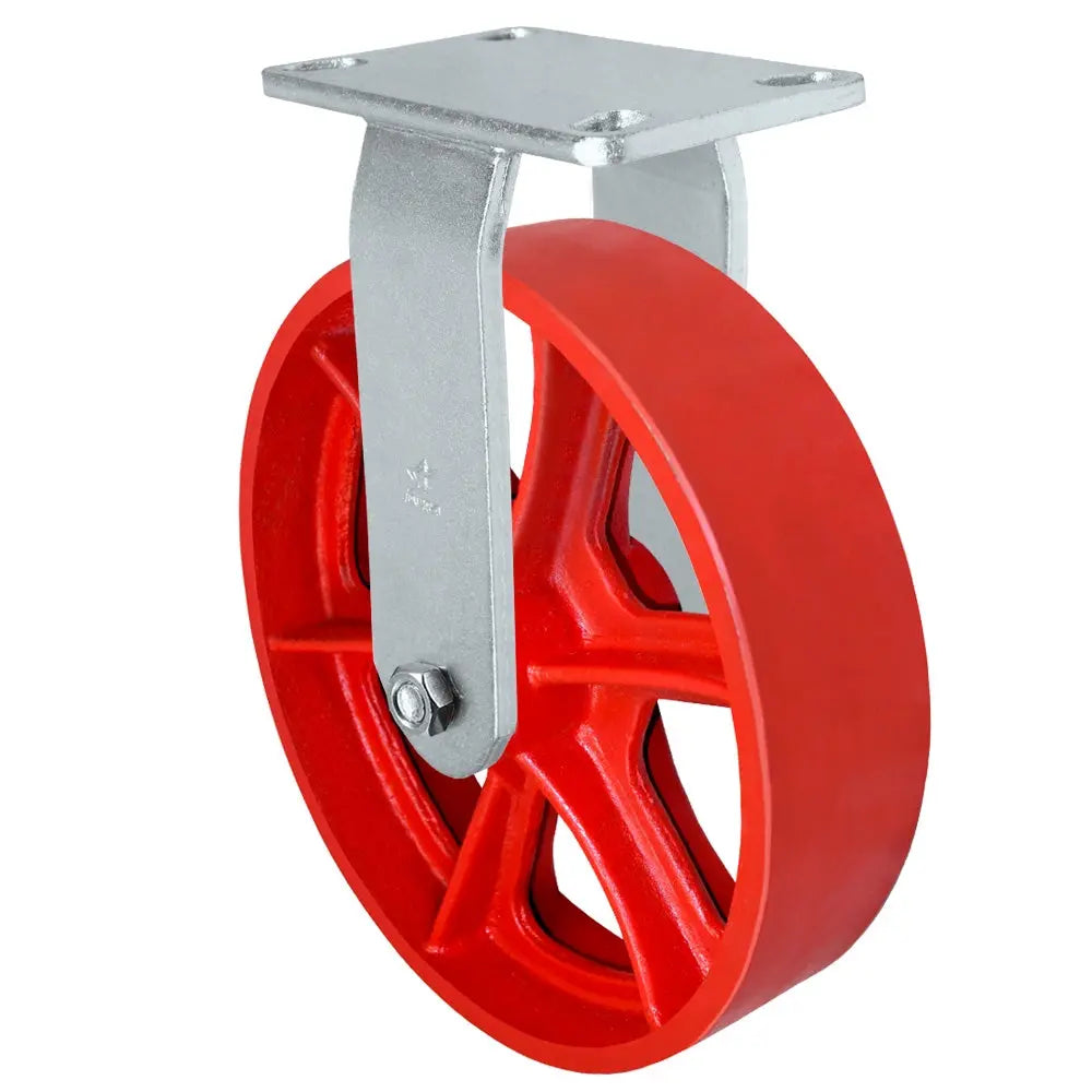 12" x 3" Kingpinless Heavy Duty Rigid Caster - Red Ductile Iron Wheel - 6,000 Lb Cap -  | CasterHQ