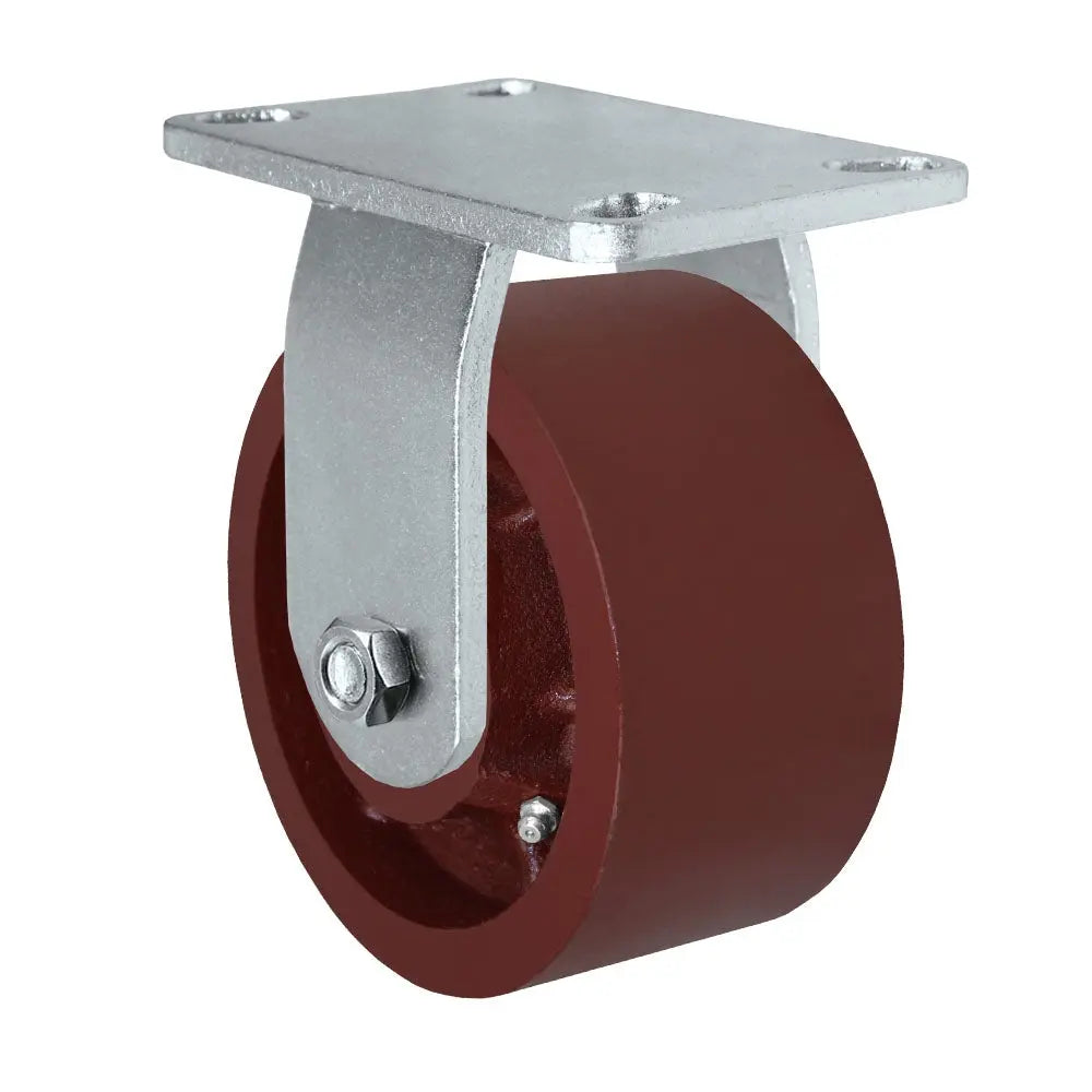 6" x 3" Kingpinless Heavy Duty Rigid Caster - Red Ductile Iron Wheel - 6,000 LBS Cap -  | CasterHQ