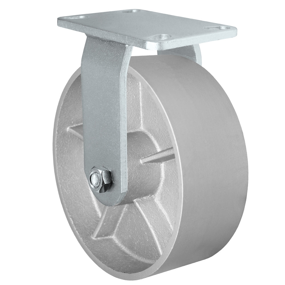 8 Inch x 3 Inch Kingpinless Heavy Duty Rigid Caster - 2500 lbs Capacity | Gray Iron Steel Wheel CasterHQ