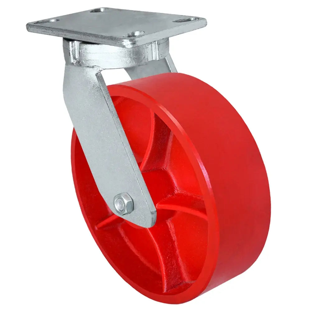 10" x 3" Kingpinless Heavy Duty Swivel Caster - Red Ductile Iron Wheel - 6,000 Lb Cap -  | CasterHQ