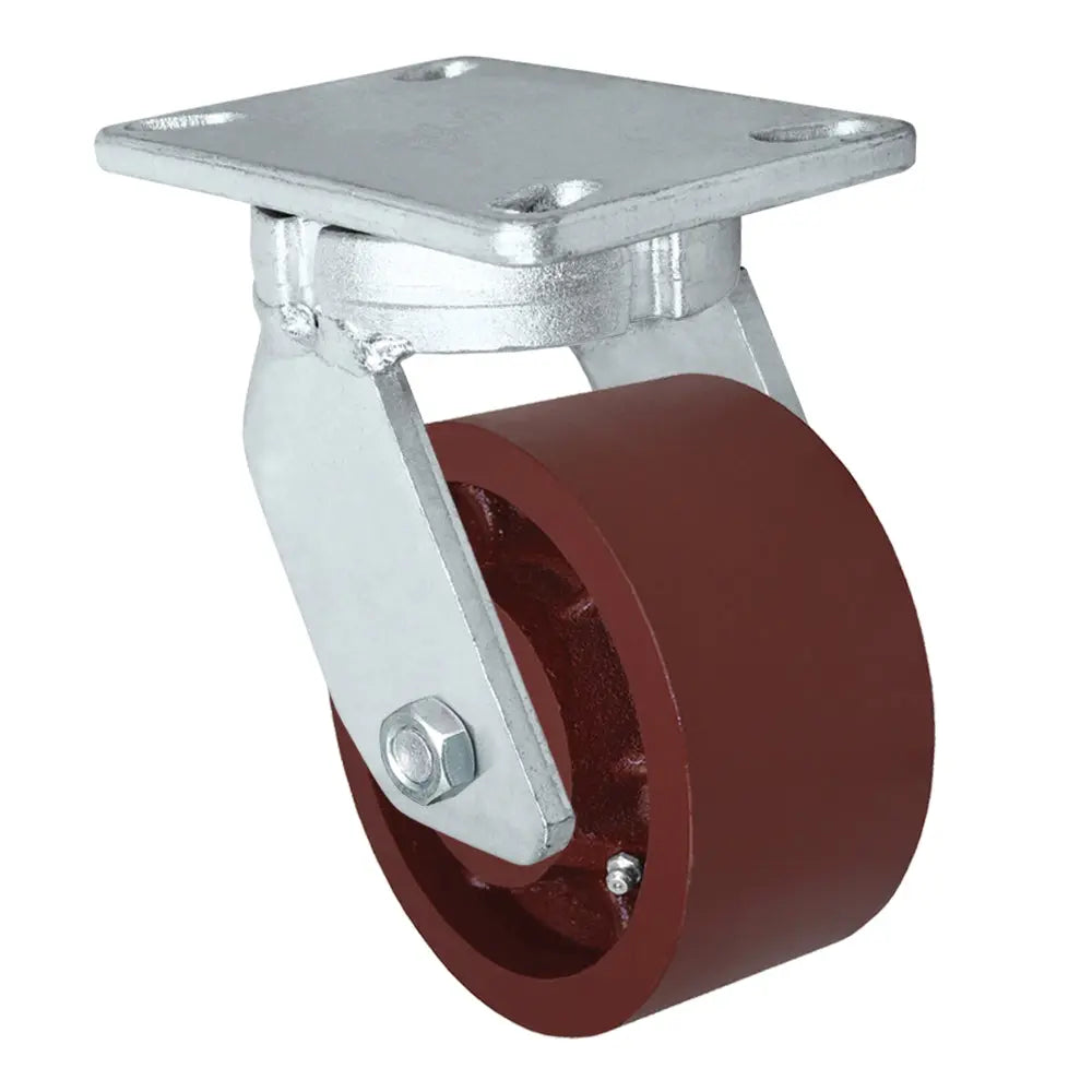 6 Inch x 3 Inch Kingpinless Heavy Duty Swivel Caster - 4800 lbs Capacity | Red Ductile Iron Wheel -  | CasterHQ