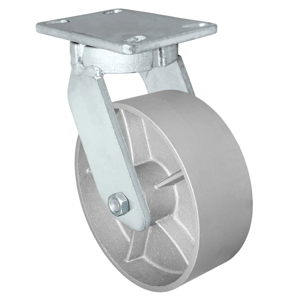 8 Inch x 3 Inch Kingpinless Heavy Duty Swivel Caster - 2500 lbs Capacity | Gray Iron Steel Wheel CasterHQ