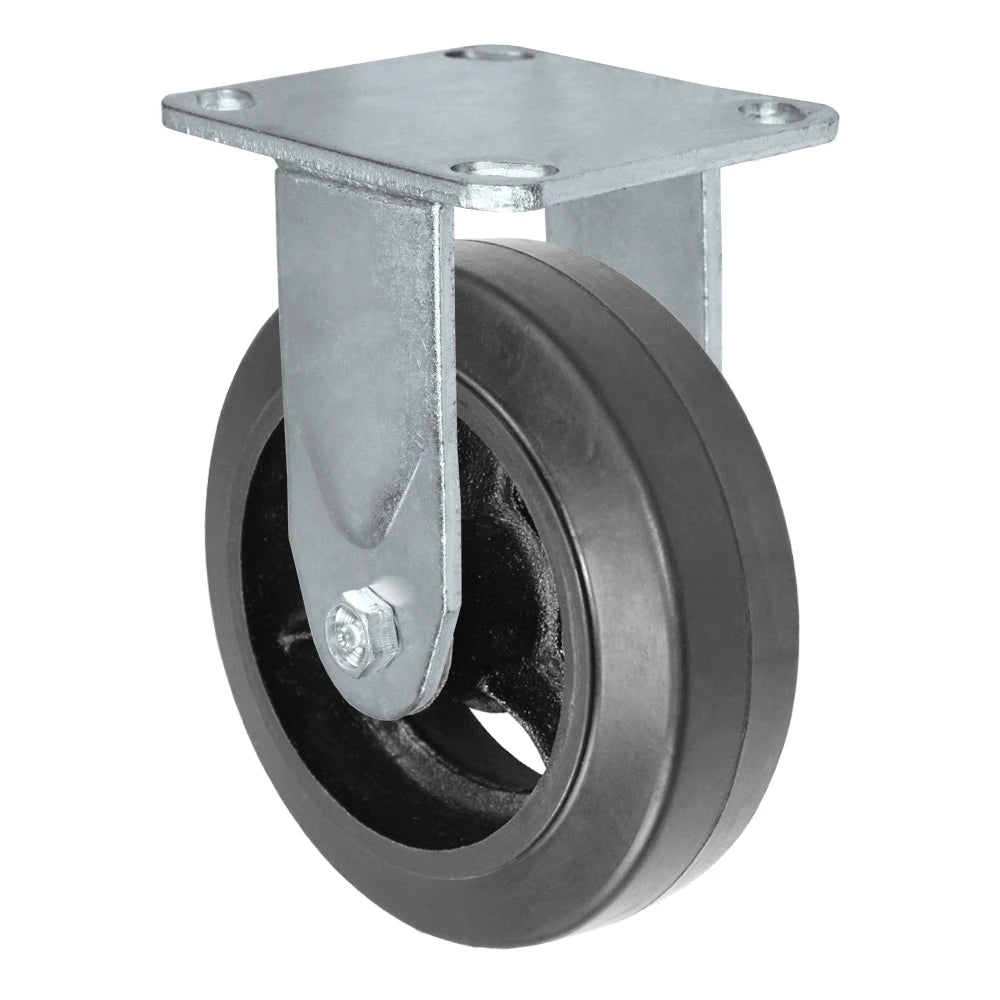 6" x 2" Inch Rigid Caster - Mold-On Rubber Wheel - 550 Lbs Capacity CasterHQ