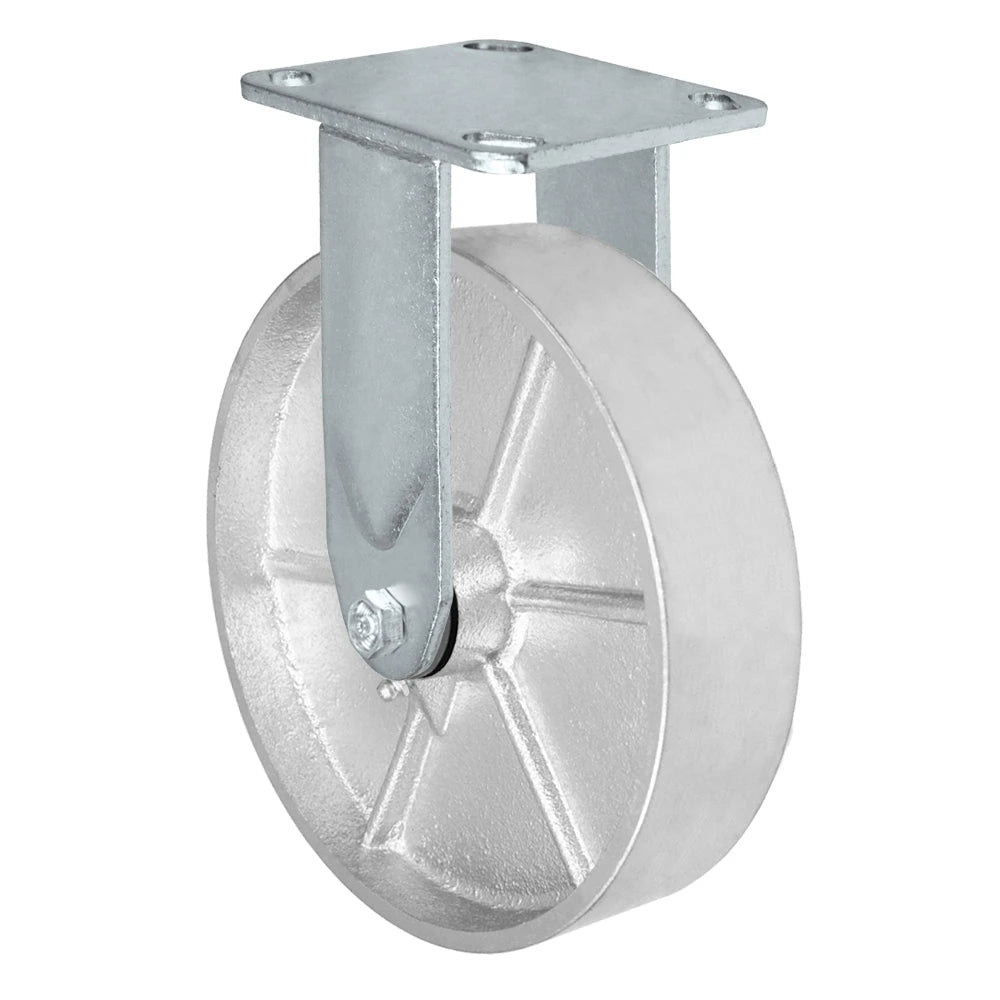 8 Inch x 2 Inch Rigid Caster - 1250 lbs Capacity | Semi-Steel Cast Iron Wheel Heavy Duty CasterHQ