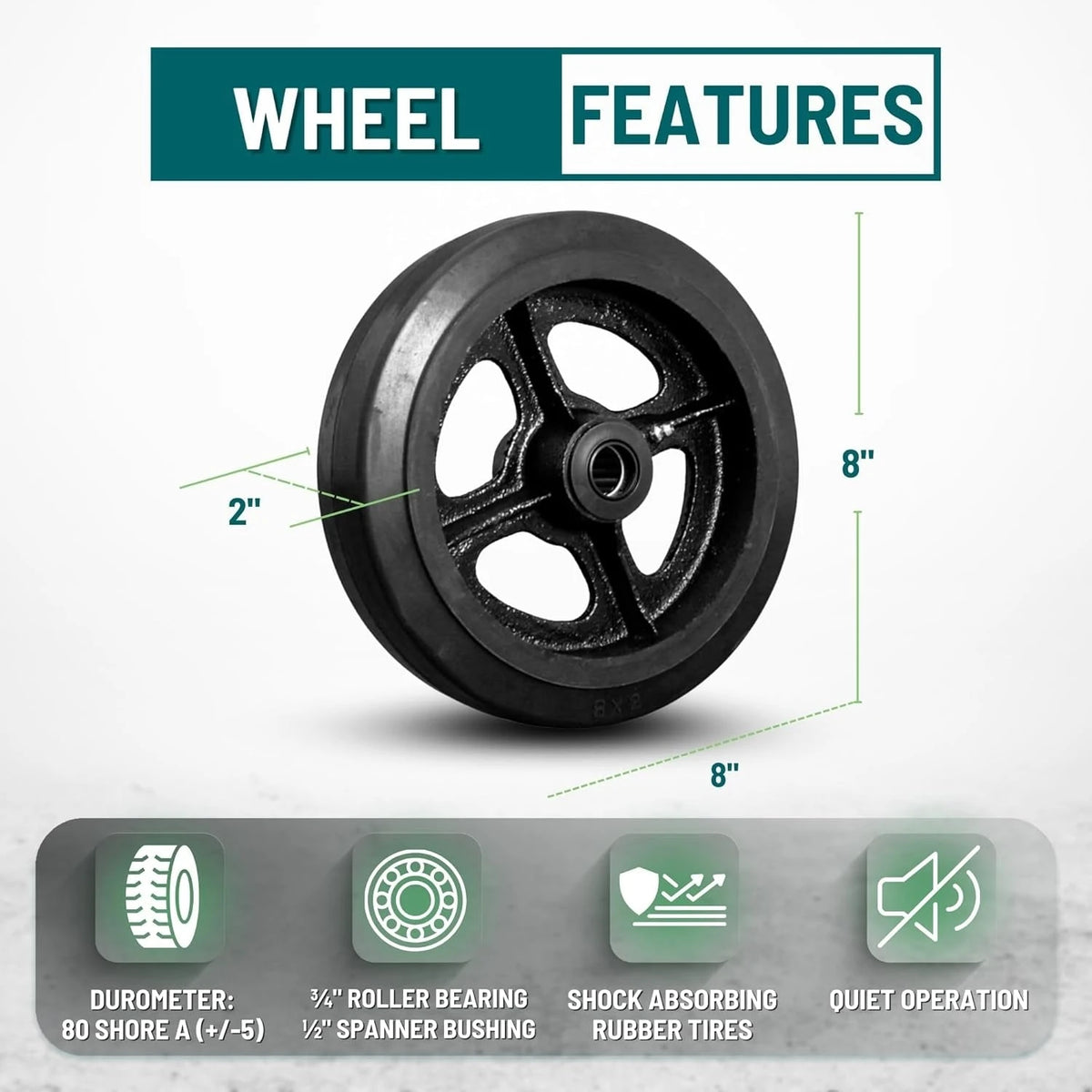 8 Inch x 2 Inch Swivel Caster - 600 lbs Capacity | Mold-On Rubber Wheel | NSF Listed Food Safe CasterHQ
