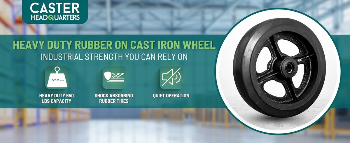 8 Inch x 2 Inch Swivel Caster - 600 lbs Capacity | Mold-On Rubber Wheel | NSF Listed Food Safe CasterHQ