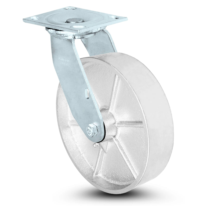 8 Inch x 2 Inch Swivel Caster - 1250 lbs Capacity | Semi-Steel Cast Iron Wheel | Industrial Grade CasterHQ