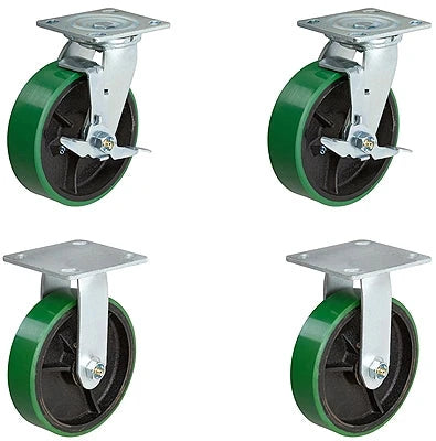 6 Inch x 2 Inch Tool Box Caster Kit - 1250 lbs Capacity | Green Polyurethane Wheel CasterHQ