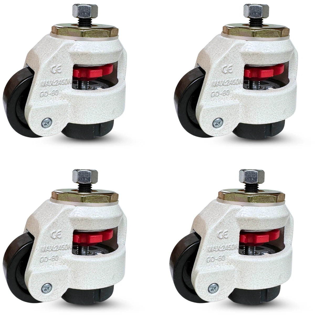Retractable Leveling Casters 4-Pack - 2400 lbs Capacity | Threaded Stem Machine Feet with Hardware CasterHQ