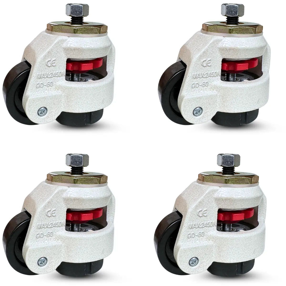 Retractable Leveling Casters - 4 Pack with 12mm Threaded Stems - 2400 lbs Capacity