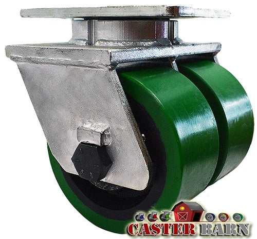 10" x 3" Dual Wheel - Green Poly on Cast iron Swivel Caster - 7,000 lbs Capacity CasterHQ