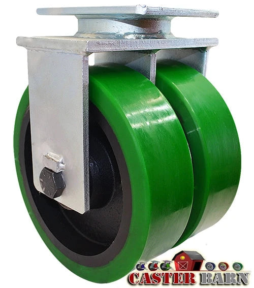 6" x 3" Dual Wheel - Green Poly on Cast iron Rigid Caster - 6,000 lbs Capacity CasterHQ