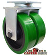 8" x 3" Dual Wheel - Green Poly on Cast iron Rigid Caster - 7,000 lbs Capacity CasterHQ