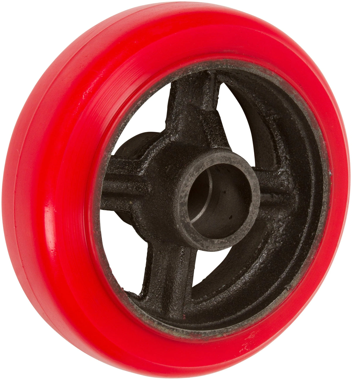 5" x 2" Crown Tread Red Polyurethane on Black Cast Iron Core - 1,000 lbs Cap CasterHQ
