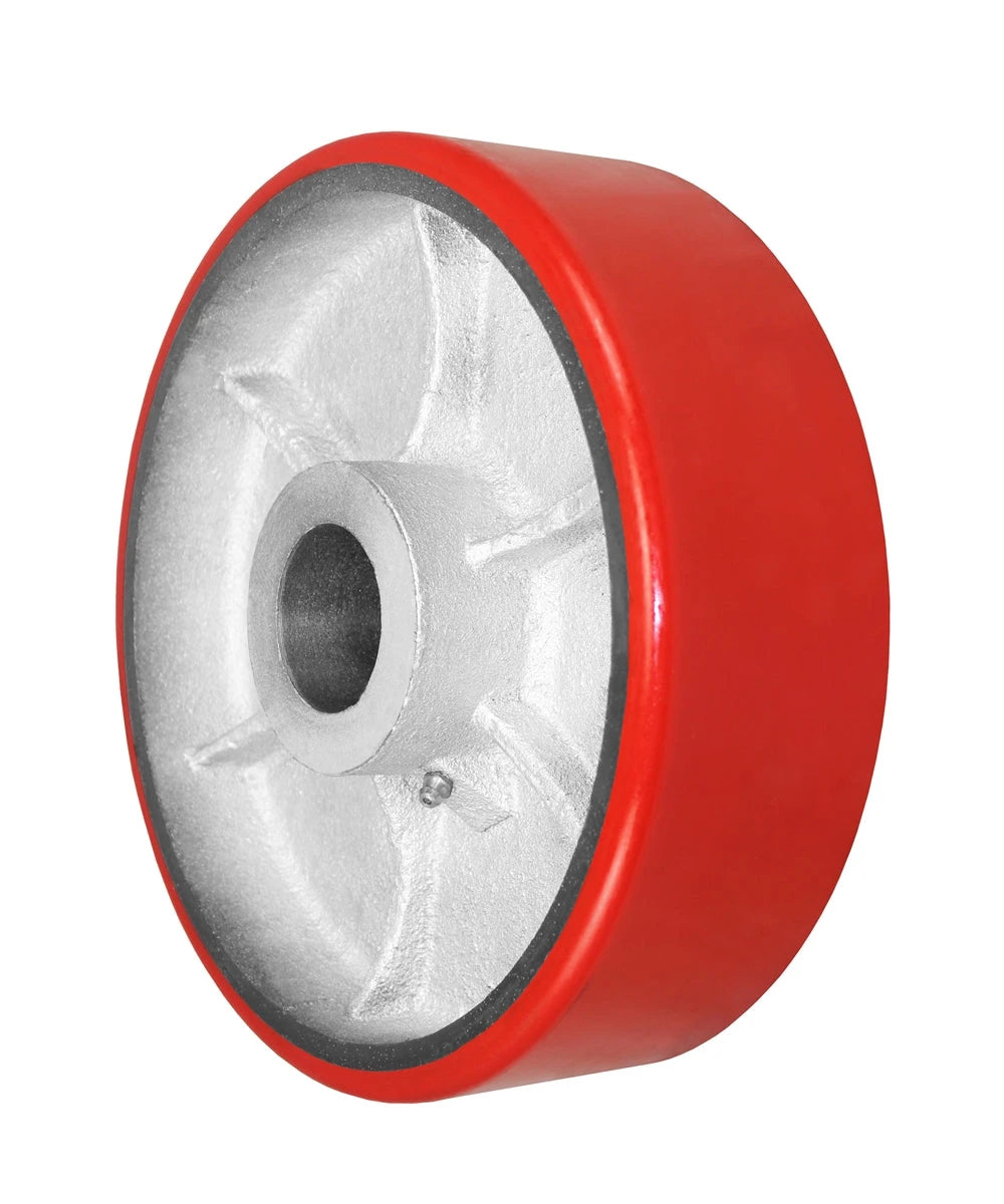 12 Inch x 3 Inch Red Polyurethane on Silver Cast Iron Core Wheel - 3200 lbs Capacity | Heavy Duty CasterHQ