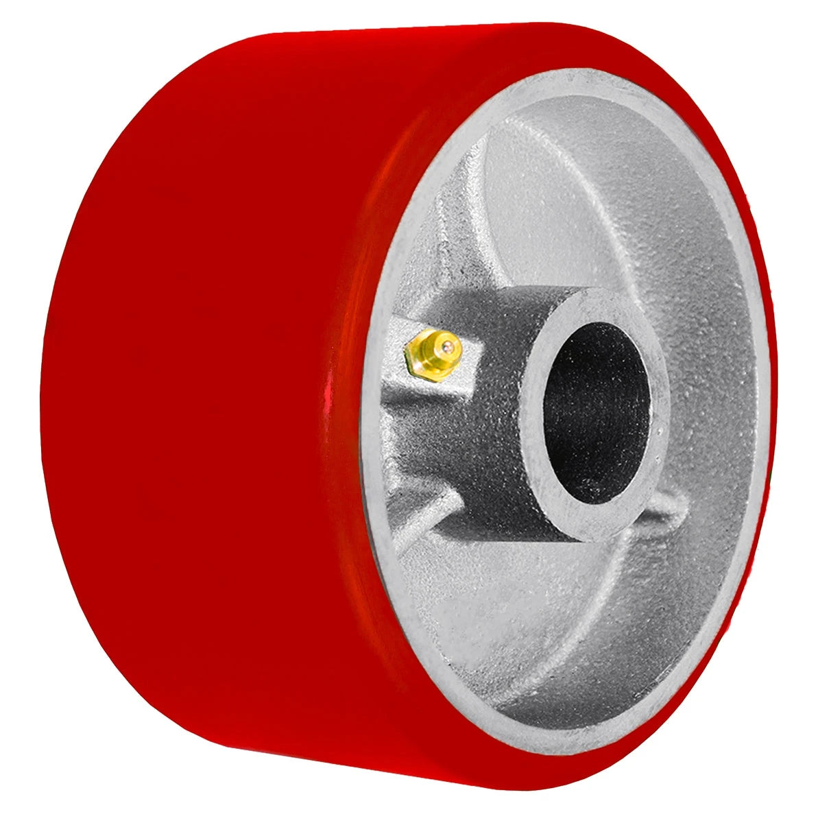 8" x 3" Red Polyurethane on Silver Cast Iron Core - 2,500 lbs Capacity CasterHQ