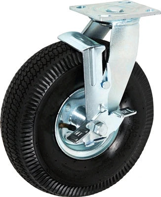 10 Inch Swivel Pneumatic Caster with Brake - 350 lbs Capacity | 4 Ply Air Filled Tire CasterHQ