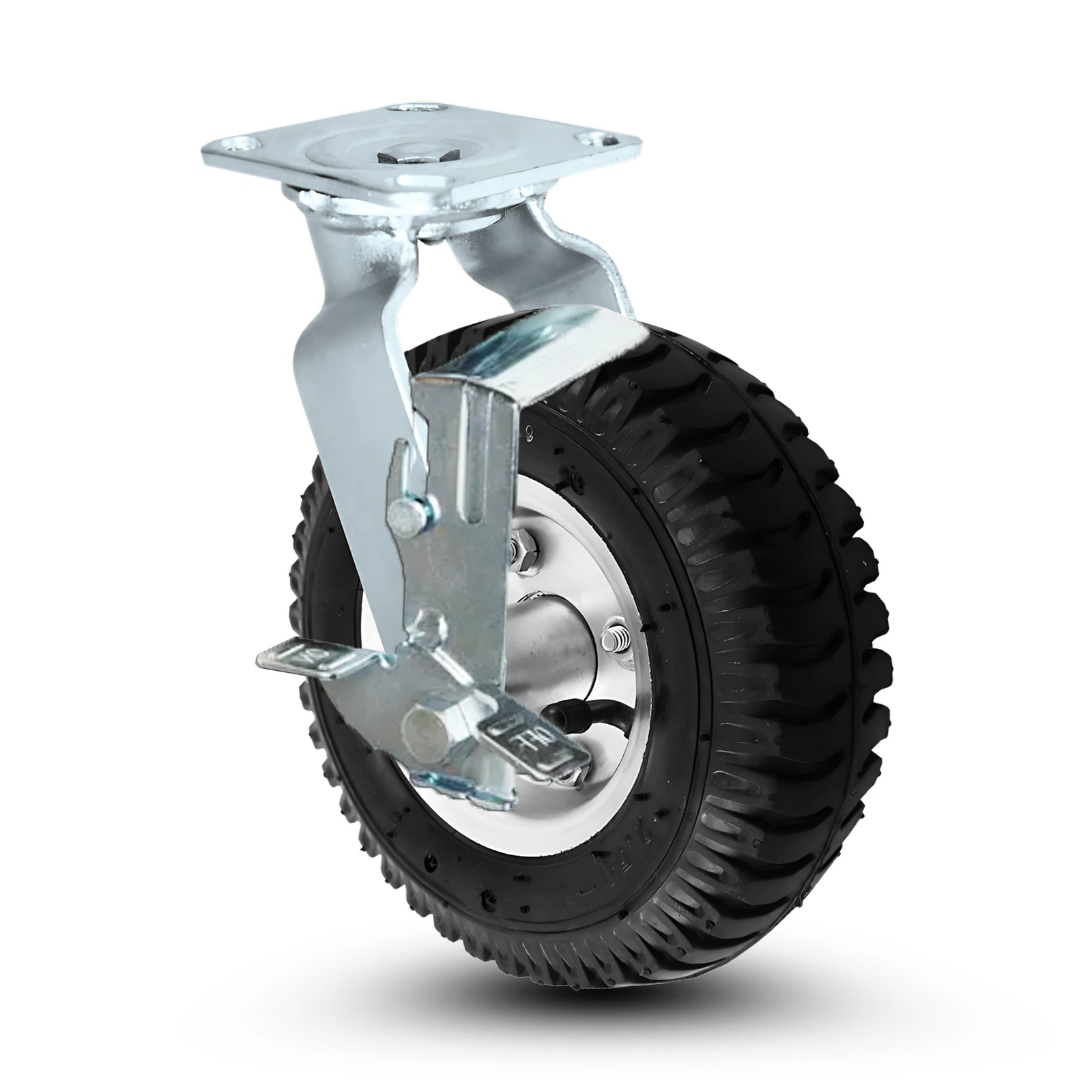 8 Inch Swivel Pneumatic Caster with Brake - 250 lbs Capacity | 4 Ply Air Filled Tire CasterHQ