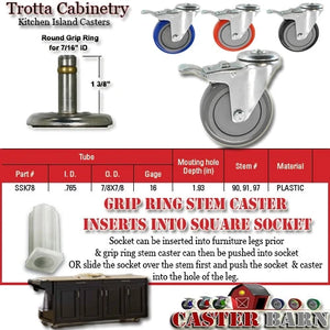 3" Total Lock Stem Caster – Zinc Plated 3/8" Axle