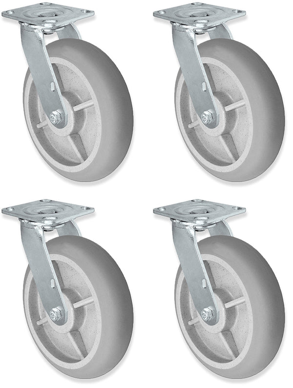 Set of 4 - 8" X 2" Swivel Drywall Cart Casters with TPR Wheels - 2800 lbs Total Capacit CasterHQ