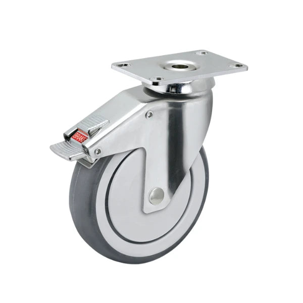Faultless Medical 3" x 1-1/4" Thermoplastic Rubber Swivel Caster with Total Lock Brake - 2-1/2" x 3-5/8" Top Plate, 190 lbs Capacity | SKU: CH-03TPP-125-TL-TP01 Faultless