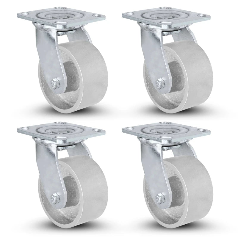 4x2 Heavy-Duty Swivel Caster Set with Semi-Steel Cast Iron Wheels - 2800lb Capacity Per Set | Industrial Mobility Solution - CasterHQ CasterHQ