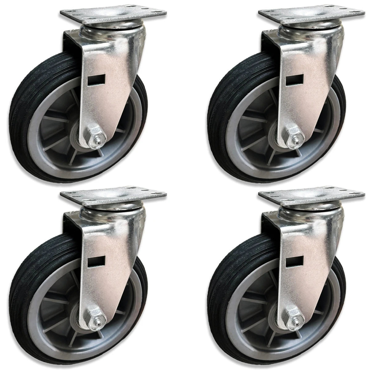6" x 2" Off-Road BBQ Pit Caster Set 1400 lbs - Fits Small Plate Size: 2-3/8" x 3-5/8" Mounting Plates | CasterHQ CasterHQ