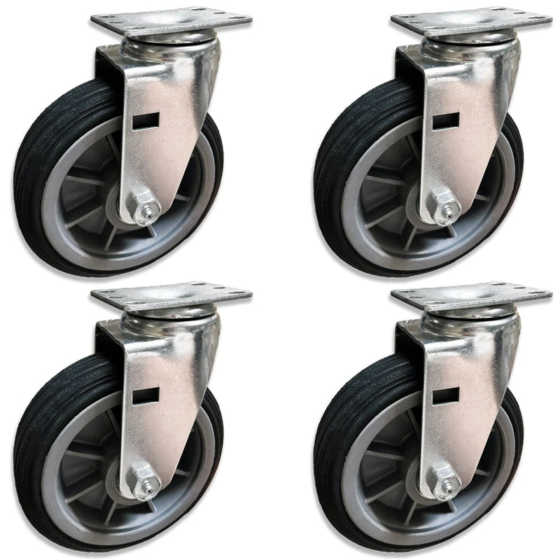 6" x 2" Off-Road BBQ Pit Caster Set 1400 lbs - Fits Small Plate Size: 2-3/8" x 3-5/8" Mounting Plates | CasterHQ CasterHQ
