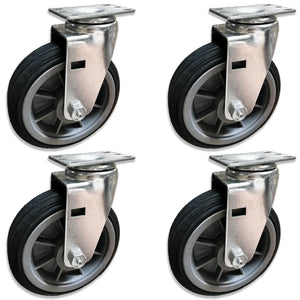 6" x 2" Off-Road BBQ Pit Caster Set 1400 lbs - Fits Small Plate Size: 2-3/8" x 3-5/8" Mounting Plates | CasterHQ CasterHQ