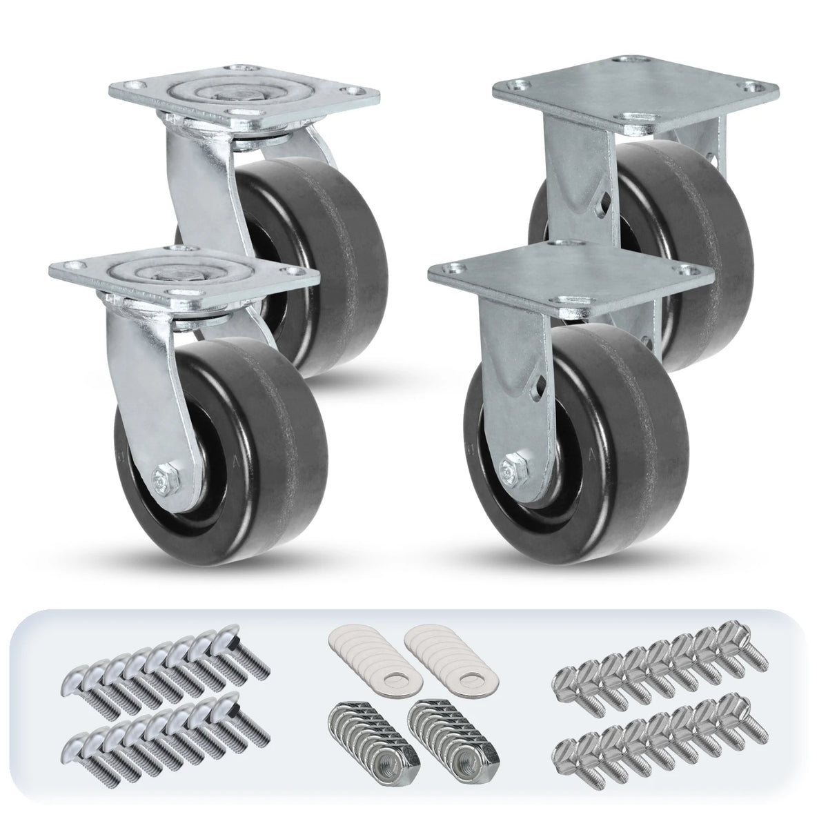 4" x 2" Heavy Duty Caster Set - 2 Swivel & 2 Rigid | 3,200 lbs Capacity | Mounting Hardware Included CasterHQ