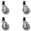3 inch Gray Caster Wheel Set For Commercial Kitchen Prep Tables, 2 with Swivel Brake 2 Plain Swivel CasterHQ