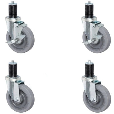 3 inch Gray Caster Wheel Set For Commercial Kitchen Prep Tables, 2 with Swivel Brake 2 Plain Swivel CasterHQ