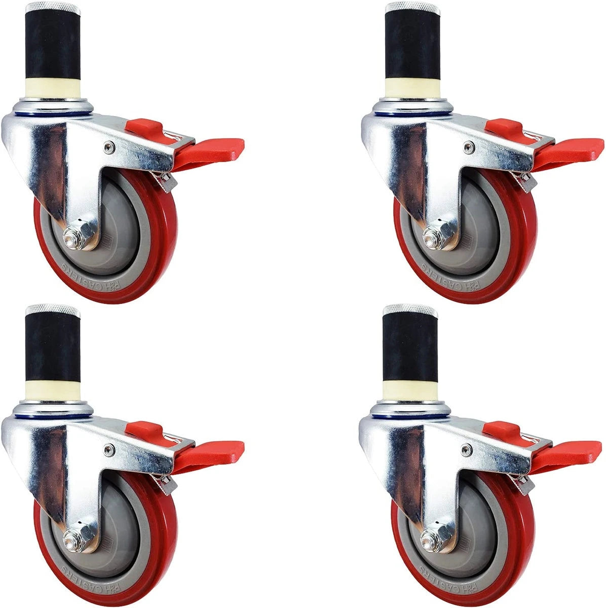 3-inch Caster Wheel Set | Total Locking Casters | 1-3/8" Expanding Rubber Adapter CasterHQ