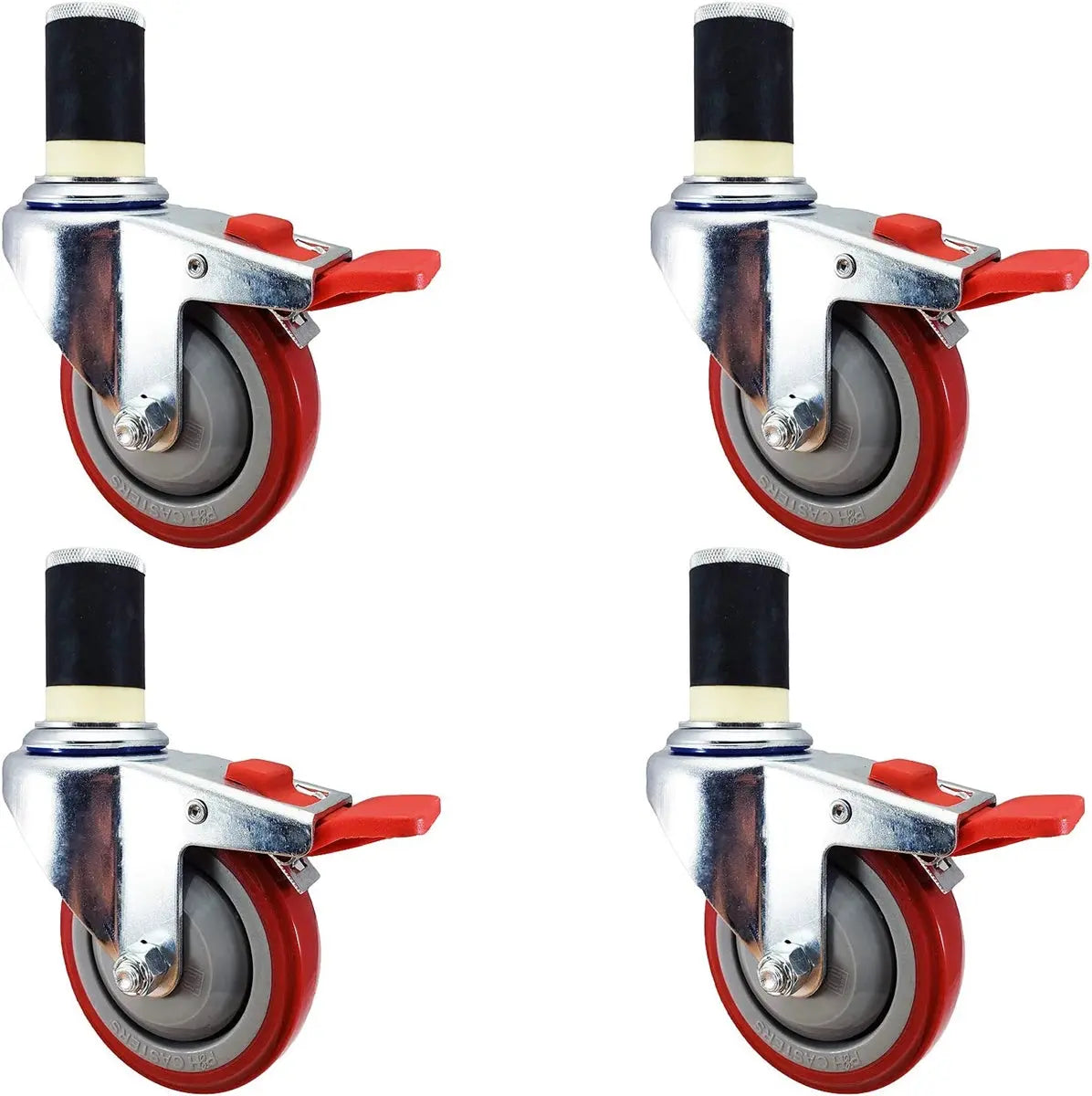 3-inch Caster Wheel Set | Total Locking Casters | 1-3/8" Expanding Rubber Adapter -  | CasterHQ