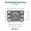 Dimensioned drawing of the standard 2-3/8 inch x 3-5/8 inch caster top plate, 1-3/4 inch x 2-7/8 inch to 3 inch bolt hole pattern, 5/16 inch attaching bolt