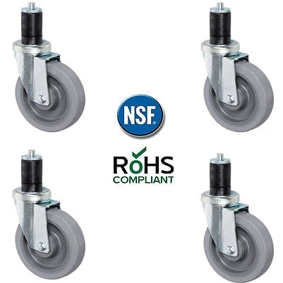 5 inch Gray TPR Caster Wheel Set For Commercial Kitchen Prep Tables, All Swivel - Non-Locking Casters CasterHQ