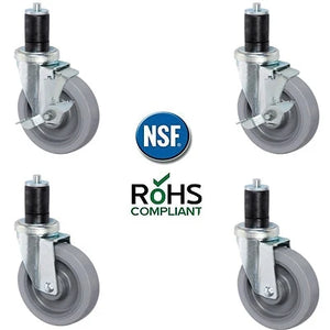 5" TPR Swivel Caster Set 1-1/2" ID Stem For Kitchen Prep Tables