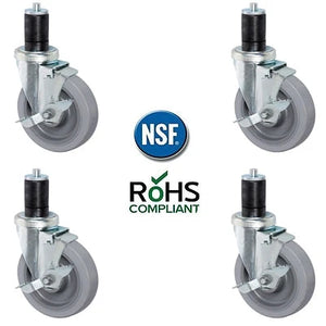 5" Gray TPR Swivel Caster With Brake – 1-1/2" ID Stem